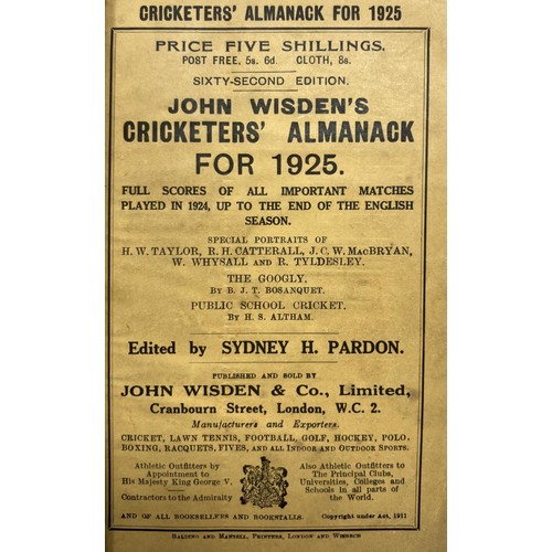 535 - A Wisden Cricketers' Almanack, 1925Provenance:  From the Harry Brewer Cricket Memorabilia Collection... 