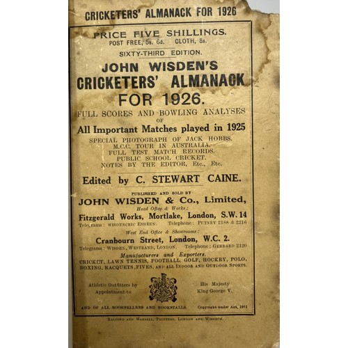 536 - A Wisden Cricketers' Almanack, 1926Provenance:  From the Harry Brewer Cricket Memorabilia Collection... 