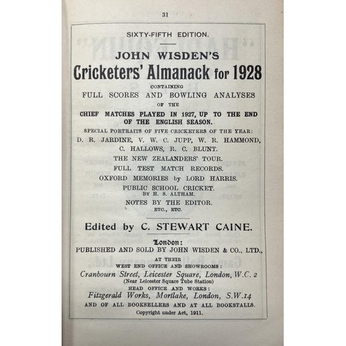 538 - A Wisden Cricketers' Almanack, 1928Provenance:  From the Harry Brewer Cricket Memorabilia Collection... 