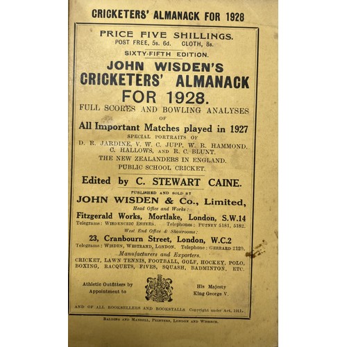 538 - A Wisden Cricketers' Almanack, 1928Provenance:  From the Harry Brewer Cricket Memorabilia Collection... 