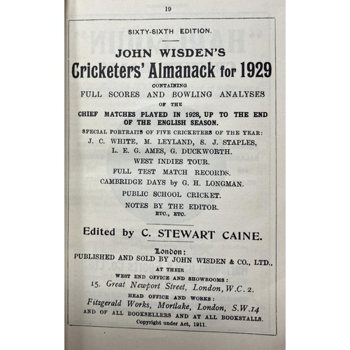 540 - A Wisden Cricketers' Almanack, 1929Provenance:  From the Harry Brewer Cricket Memorabilia Collection... 