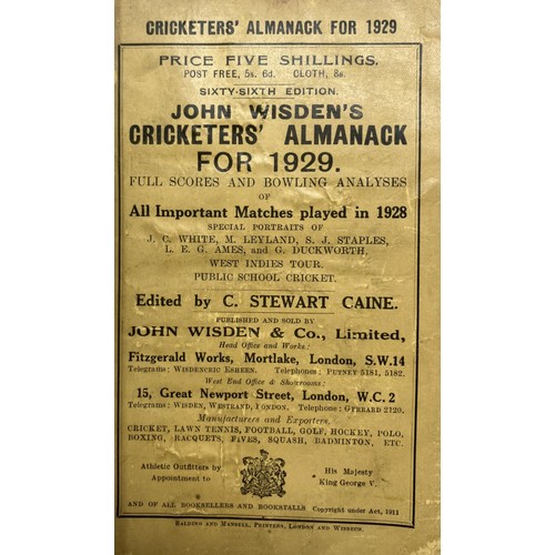 540 - A Wisden Cricketers' Almanack, 1929Provenance:  From the Harry Brewer Cricket Memorabilia Collection... 