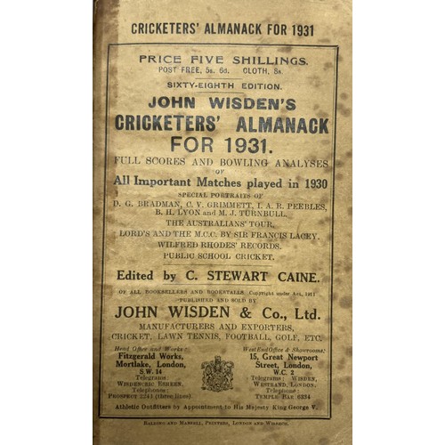 542 - A Wisden Cricketers' Almanack, 1931Provenance:  From the Harry Brewer Cricket Memorabilia Collection... 