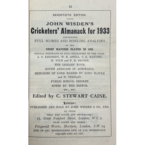 544 - A Wisden Cricketers' Almanack, 1933Provenance:  From the Harry Brewer Cricket Memorabilia Collection... 