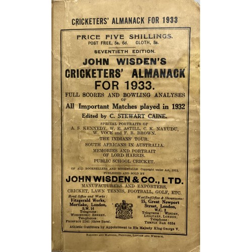 544 - A Wisden Cricketers' Almanack, 1933Provenance:  From the Harry Brewer Cricket Memorabilia Collection... 