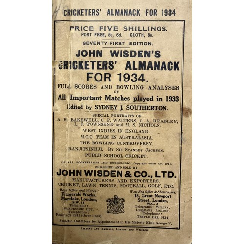 545 - A Wisden Cricketers' Almanack, 1934Provenance:  From the Harry Brewer Cricket Memorabilia Collection... 