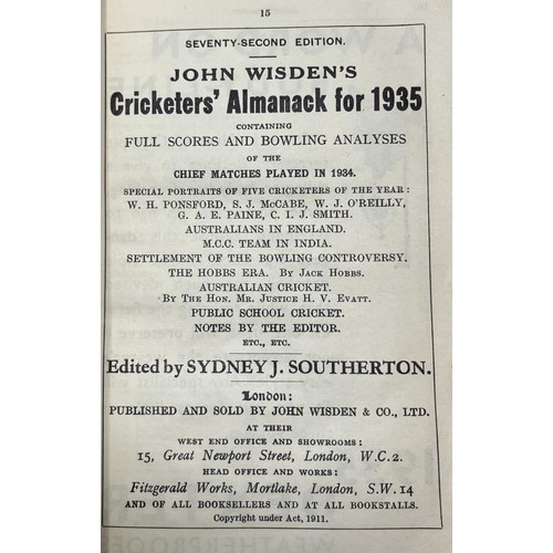 546 - A Wisden Cricketers' Almanack, 1935Provenance:  From the Harry Brewer Cricket Memorabilia Collection... 