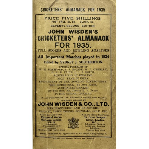 546 - A Wisden Cricketers' Almanack, 1935Provenance:  From the Harry Brewer Cricket Memorabilia Collection... 