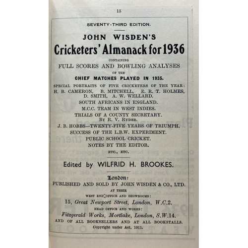 547 - A Wisden Cricketers' Almanack, 1936Provenance:  From the Harry Brewer Cricket Memorabilia Collection... 