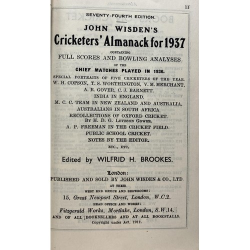 548 - A Wisden Cricketers' Almanack, 1937Provenance:  From the Harry Brewer Cricket Memorabilia Collection... 