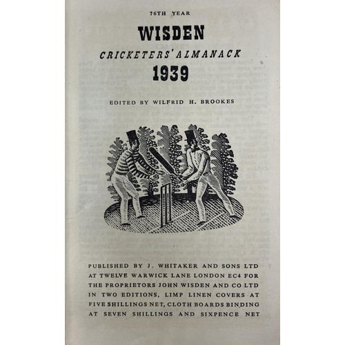 550 - A Wisden Cricketers' Almanack, 1939Provenance:  From the Harry Brewer Cricket Memorabilia Collection... 