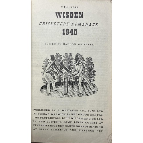 551 - A Wisden Cricketers' Almanack, 1940Provenance:  From the Harry Brewer Cricket Memorabilia Collection... 