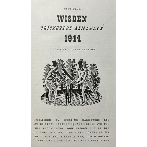 555 - A Wisden Cricketers' Almanack, 1944Provenance:  From the Harry Brewer Cricket Memorabilia Collection... 