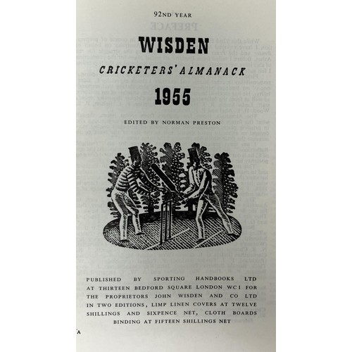 562 - A run of Wisden Cricketers' Almanacks, 1955-1959 (5)Provenance:  From the Harry Brewer Cricket Memor... 