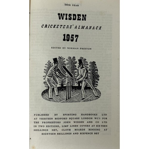 562 - A run of Wisden Cricketers' Almanacks, 1955-1959 (5)Provenance:  From the Harry Brewer Cricket Memor... 