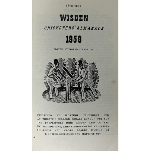 562 - A run of Wisden Cricketers' Almanacks, 1955-1959 (5)Provenance:  From the Harry Brewer Cricket Memor... 