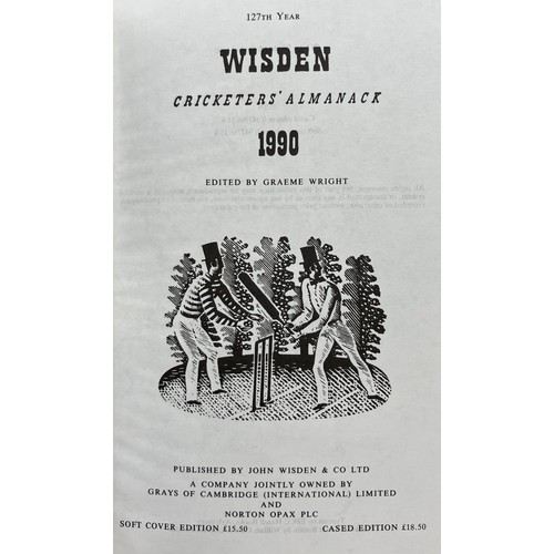 567 - A run of Wisden Cricketers' Almanacks, 1990-1999 (10)Provenance:  From the Harry Brewer Cricket Memo... 