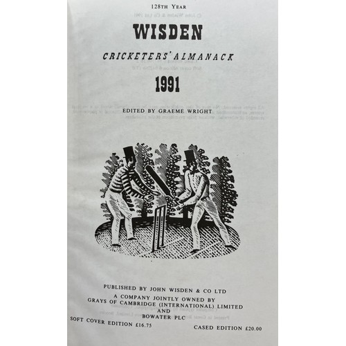 567 - A run of Wisden Cricketers' Almanacks, 1990-1999 (10)Provenance:  From the Harry Brewer Cricket Memo... 