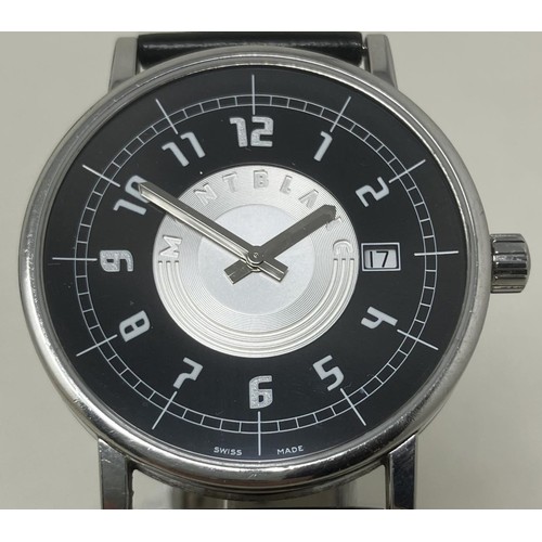 124 - A gentleman's stainless steel Mont Blanc wristwatch, the two tone silvered and black dial with Arabi... 