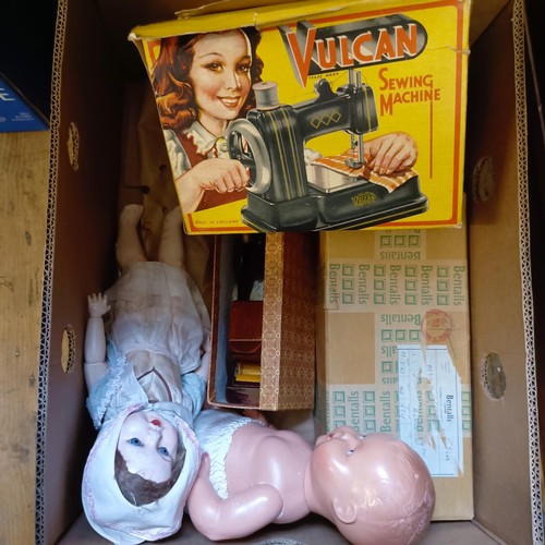 1911 - A Pedigree Pretty Peepers doll, boxed, a Vulcan child's sewing machine, boxed, and assorted dolls (2... 