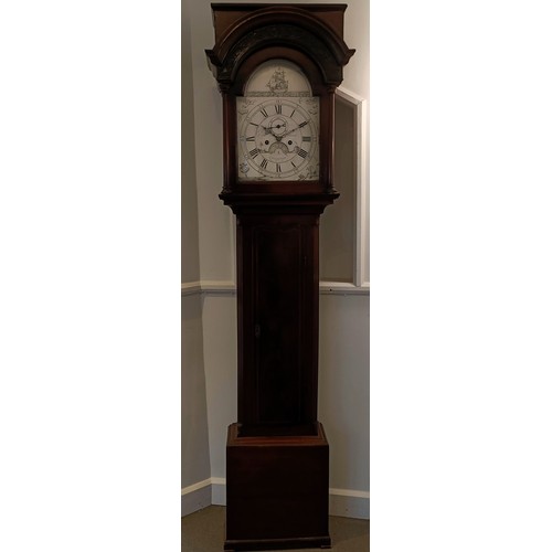 1921 - A longcase clock, the 30 cm arched square silvered dial, signed E D W Hunt, Williton, the chapter ri... 