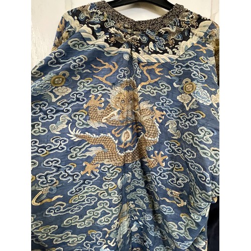 1555 - A Chinese blue ground kimono, decorated dragons