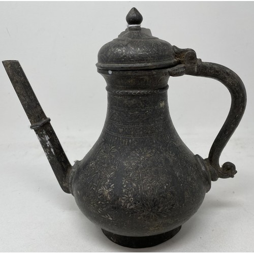 1558 - A Bidriware style ewer, with an hexagonal spout, 20 cm high