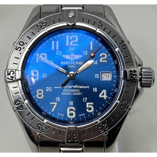 136 - A gentleman's stainless steel Breitling Superocean Automatic 1000M/3300FT wristwatch, with a blue di... 