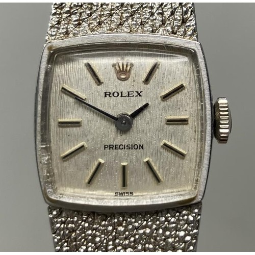 139 - A ladies 9ct white gold Rolex wristwatch, on a 9ct white gold strap, in a Rolex box, with some servi... 