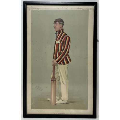 616 - A Spy cricketing print, Ducker, 39 x 25 cm, and another, In His Father's Steps, 38 x 23 cm (2)Proven... 