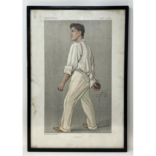 621 - A Spy cricketing print, The Croucher, 39 x 25 cm, and another, Sammy, 36 x 25 cm (2)Provenance:  Fro... 