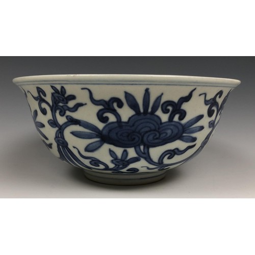 1587 - A Chinese blue and white bowl, six character mark to base, 16 cm diameter