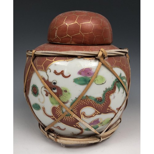 1591 - A Chinese ginger jar, 18 cm high, four other ginger jars, and a vase and cover (6)