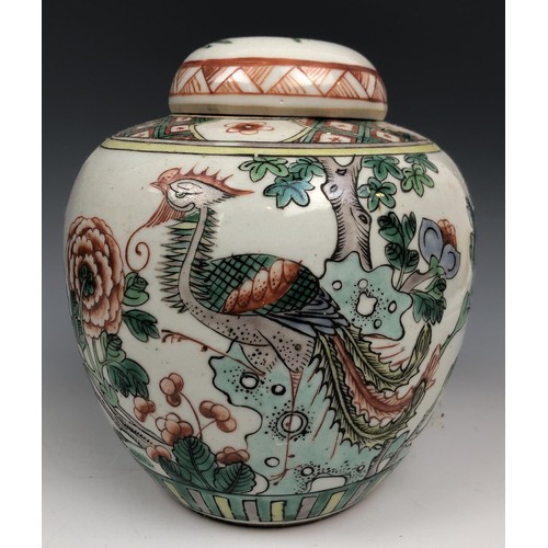 1591 - A Chinese ginger jar, 18 cm high, four other ginger jars, and a vase and cover (6)