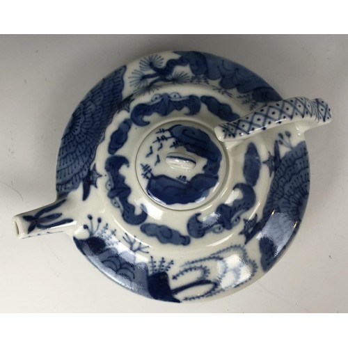 1575 - A Chinese scroll picture, a stoneware teapot and matching tea bowls, a blue and white teapot, two gi... 