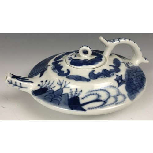 1575 - A Chinese scroll picture, a stoneware teapot and matching tea bowls, a blue and white teapot, two gi... 