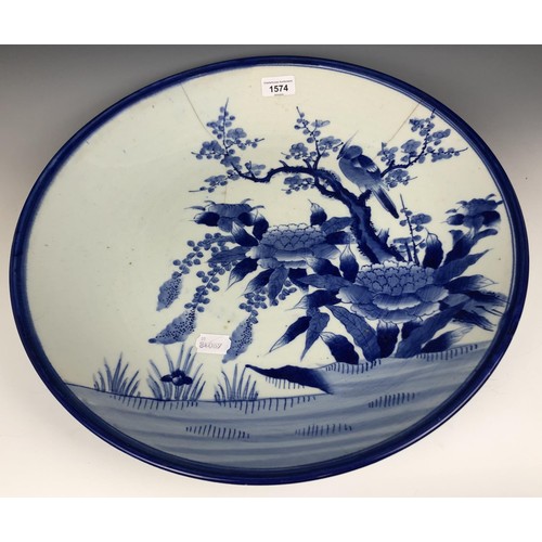 1574 - A Japanese blue and white charger, 47 diameter