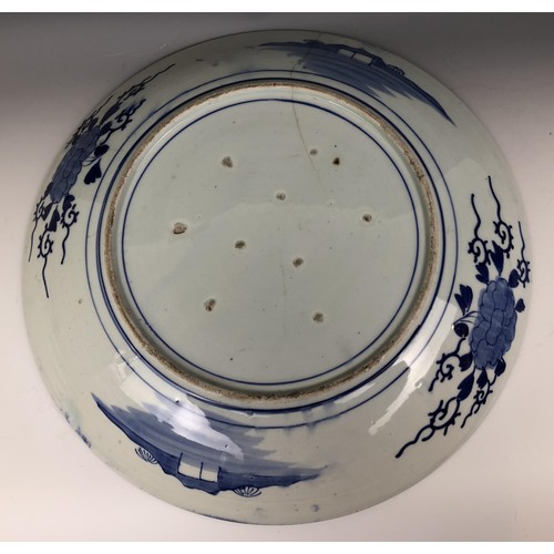 1574 - A Japanese blue and white charger, 47 diameter