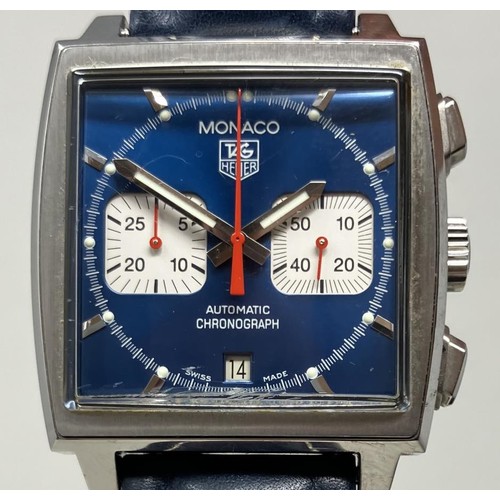 143 - A gentleman's stainless steel Tag Heuer Monaco Automatic Chronograph Steve McQueen wristwatch, on a ... 