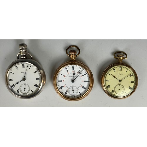 144 - A Seth Thomas gold plated open face pocket watch, and two other pocket watches (3)