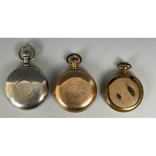 144 - A Seth Thomas gold plated open face pocket watch, and two other pocket watches (3)