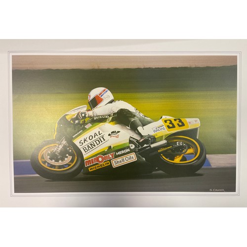 338 - A group of prints by Steve Craner and Tony Graham, including Mick Grant on Suzuki, Barry Sheene on S... 