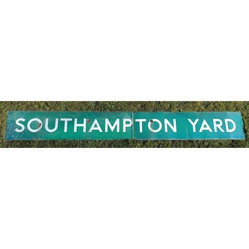 360 - A Southampton Yard British Railways (Southern Region) green enamel station sign, in two pieces, 160 ... 