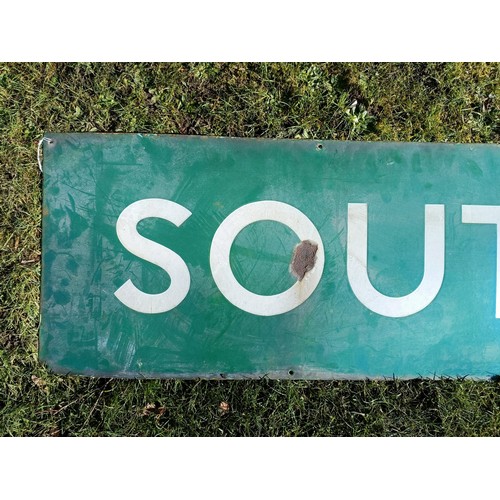 360 - A Southampton Yard British Railways (Southern Region) green enamel station sign, in two pieces, 160 ... 