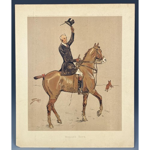 675 - A pair of vintage leather riding boots, with trees, and three Snaffles hunting prints, Hogany Tops, ... 