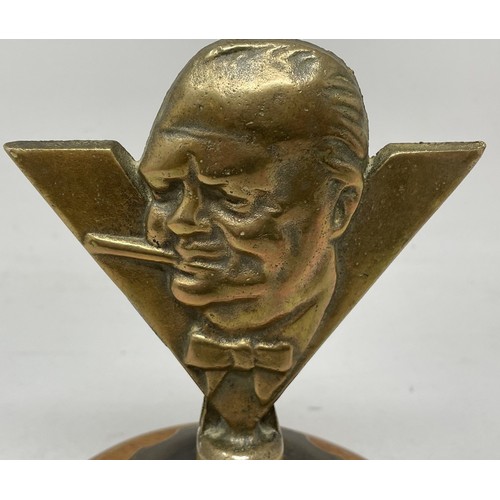 266 - A Winston Churchill ‘V for Victory’ car mascot , rare version in bronze, 1940s differing from the us... 