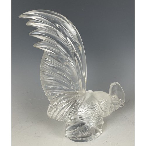 275 - A Lalique clear and frost glass Coq Nain car mascot, signed Lalique France, 20 cm high