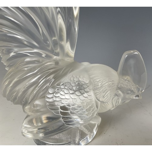 275 - A Lalique clear and frost glass Coq Nain car mascot, signed Lalique France, 20 cm high