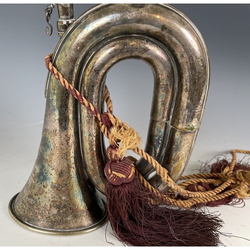 274 - A Victorian silver plated bugle, Henry Keat & Sons, inscribed 'Presented by the Lewes Bicycle Cl... 