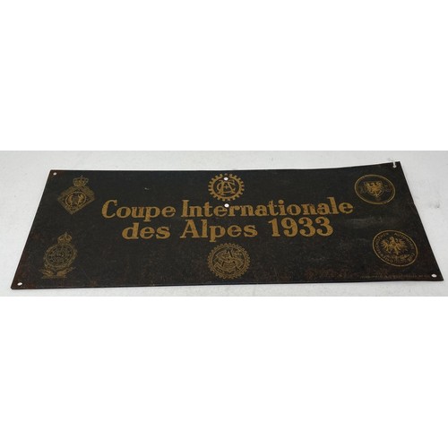 279 - ***Regretfully Withdrawn*** A rare Rally plaque, Coupe Internationale des Alpes 1933, 15 x 40 cm